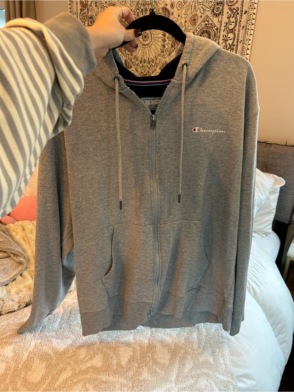 Champion Light Gray Full-Zip Hoodie Sweatshirt